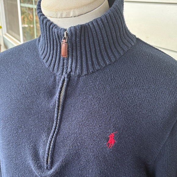 Ralph Lauren Men's Dark Blue 1/4 Zip-Up Sweater.  Large.  Great condition. - Picture 2 of 7